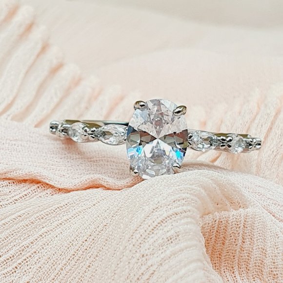 Dainty Crystal Pure Oval Zircon Thin Sweet Lovely Rings for Women, INDN8382 - Picture 4 of 7